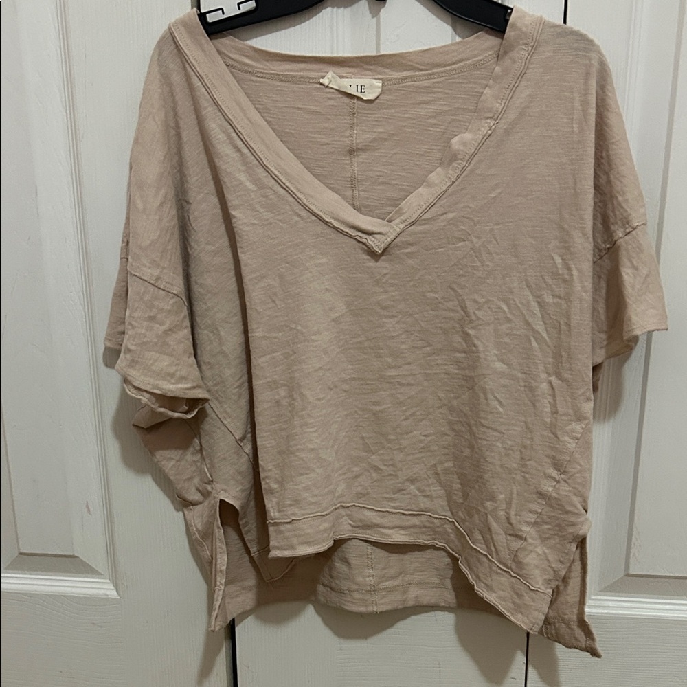 Jolie Beige V-Neck Short Sleeve Top